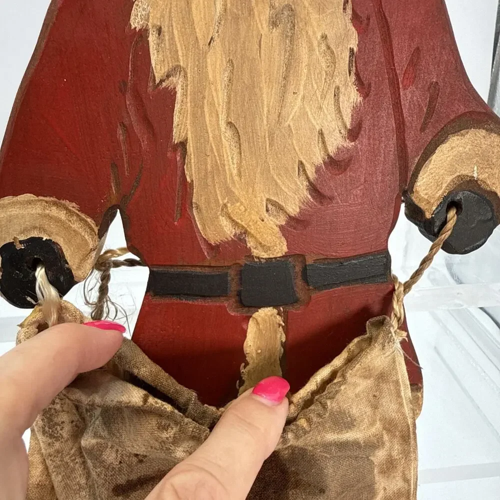 Vintage Hand Painted Wooden Folk Art Santa Artist Signed 1988 Primitive